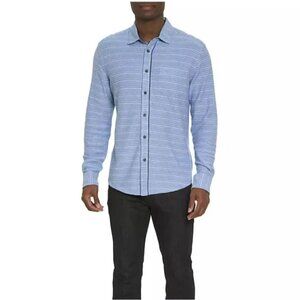 Robert Graham Shirt Mens Large Blue Adler Striped Terry Knit Casual Button Up